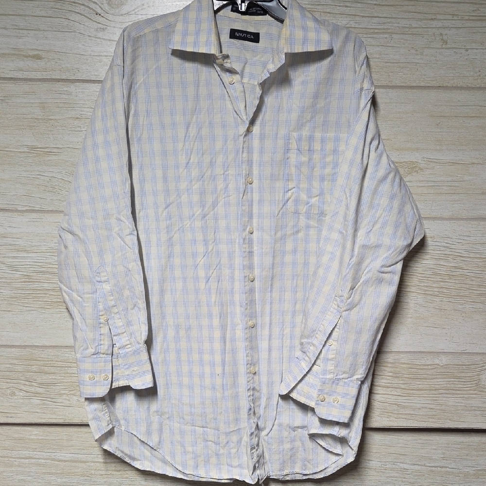Nautica Light Blue and White Checkered Shirt